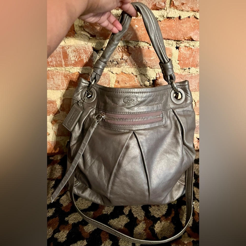 COACH Parker Pewter Silver Leather XL Convertible Hippie Bag #13411 (Retired)